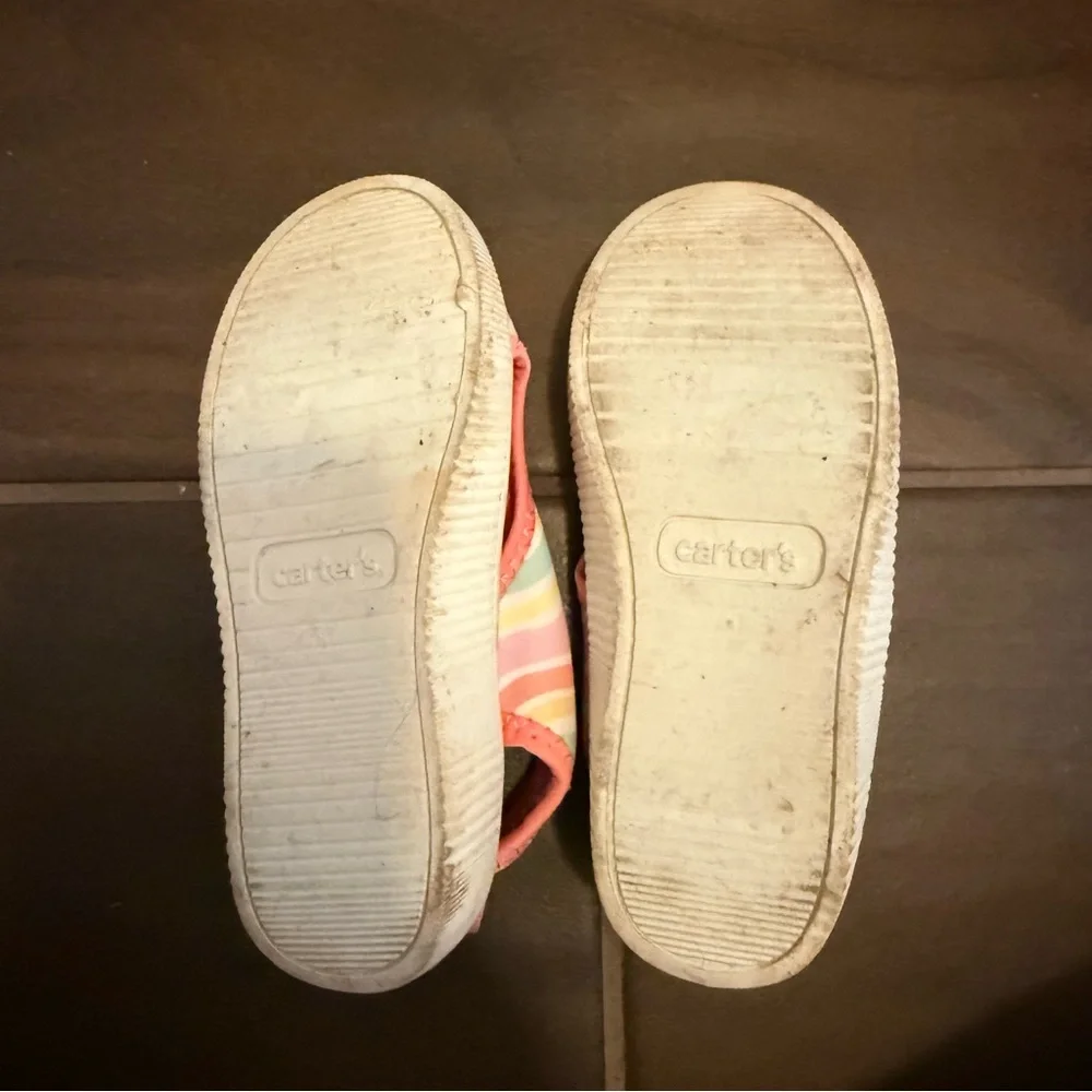 Carter's Kids Pink Orange Multicolor Stripe Wave Velcro Water Shoes Girl’s 8